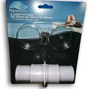 Planet Pool Adaptateur 38 mm 32 mm pour tuyaux Piscine - avec 2 Colliers metalliques - Blanc