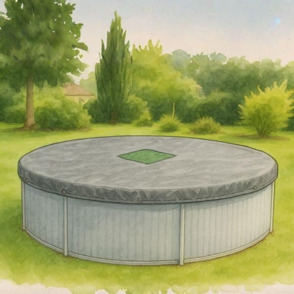 Bâche d’hivernage piscine hors-sol ronde Ø 300 cm installée avec grille centrale