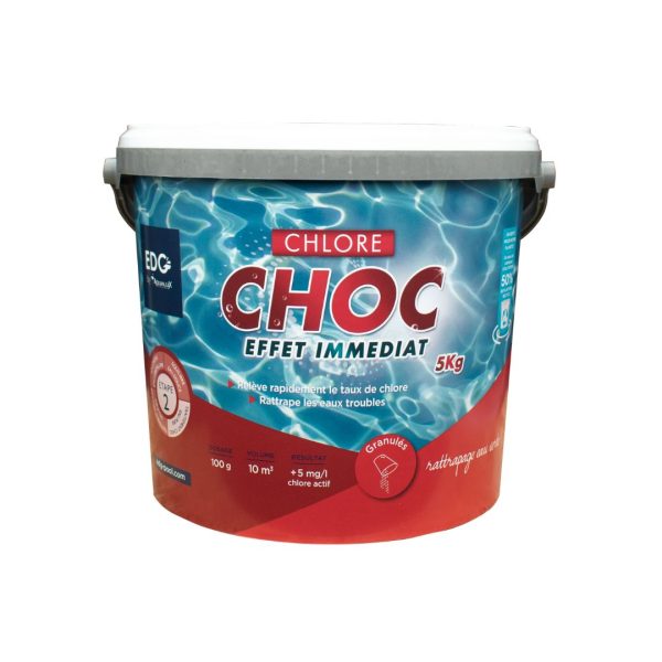 chlore choc effet immédiat pour traitement piscine granulés seau de 5 kilos