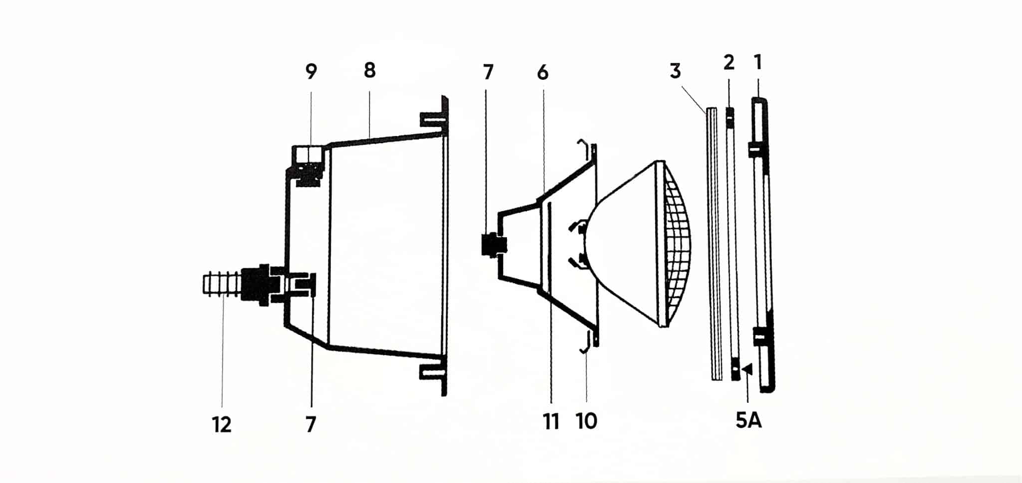 VUE SCHEMA ECLATE PAS PROJECTEUR SERIE FRANCE (AVANT 93) SERIE 11 et HAYWARD